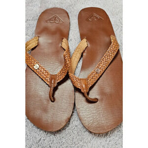 Roxy Lorraine Braid Sz 11 M Women's Leather Braided Flip Flop Thong Sandal Brown